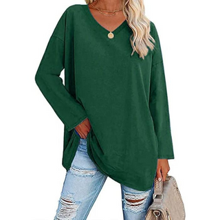 Oversized V-hals Bluse | Bomuld | Casual Komfort