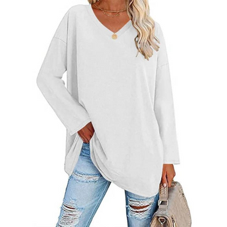 Oversized V-hals Bluse | Bomuld | Casual Komfort