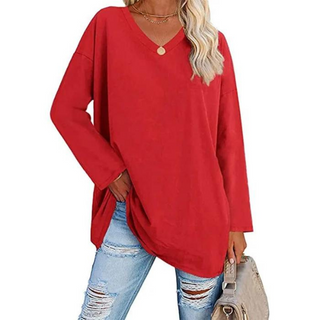 Oversized V-hals Bluse | Bomuld | Casual Komfort