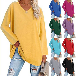 Oversized V-hals Bluse | Bomuld | Casual Komfort