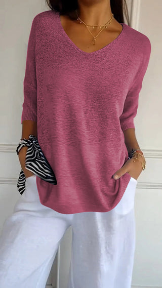 Strikket V-hals Bluse | Viskosemix | Let og Feminint Design