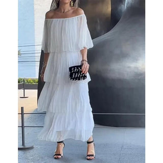 Off-Shoulder Maxikjole med Plissering