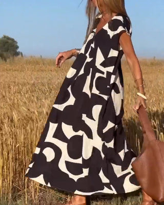 Maxikjole med Abstrakt Print
