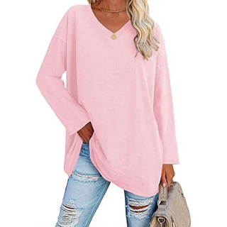 Oversized V-hals Bluse | Bomuld | Casual Komfort