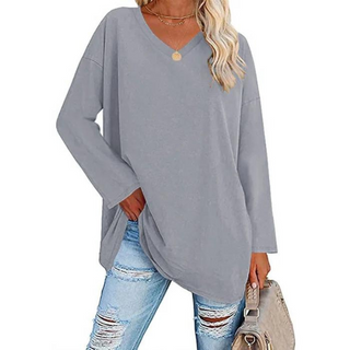 Oversized V-hals Bluse | Bomuld | Casual Komfort