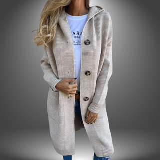 Beige Strikket Cardigan med Knapper
