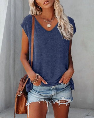 Løstsiddende V-Neck T-shirt i Jerseystof