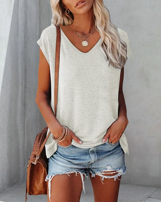 Løstsiddende V-Neck T-shirt i Jerseystof