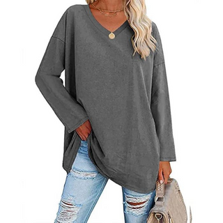 Oversized V-hals Bluse | Bomuld | Casual Komfort