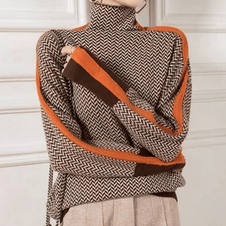 Mønstret Striktrøje | Høj Krave | Grafisk Look med Farvedetaljer