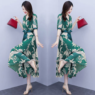 Midikjole med Bælte og Blomstermønster