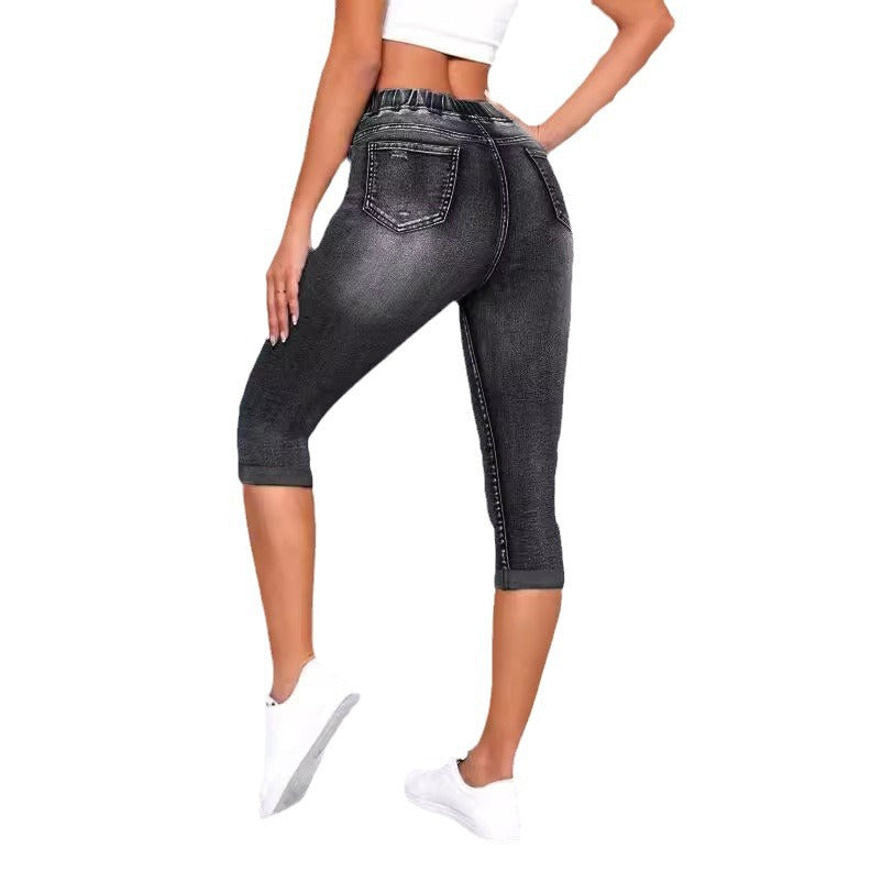 Denim Capri Leggings | Blå | Denim | Komfortabel & Trendy