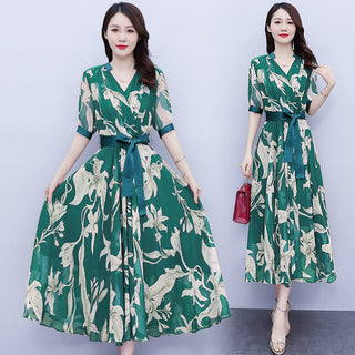 Midikjole med Bælte og Blomstermønster