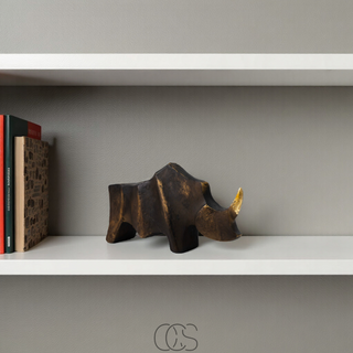 Næsehorn Skulptur med Gyldne Detaljer