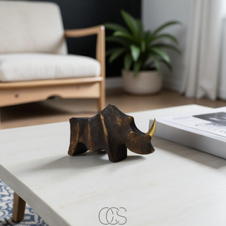 Næsehorn Skulptur med Gyldne Detaljer