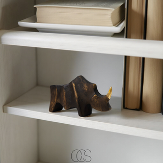 Næsehorn Skulptur med Gyldne Detaljer