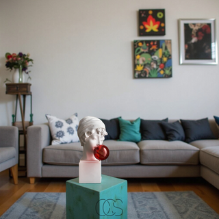 Moderne Hovedskulptur med Rød Boble