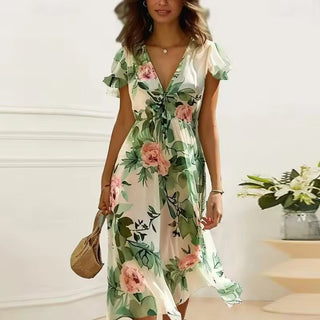 Sommerkjole med Blomster og Bindebånd