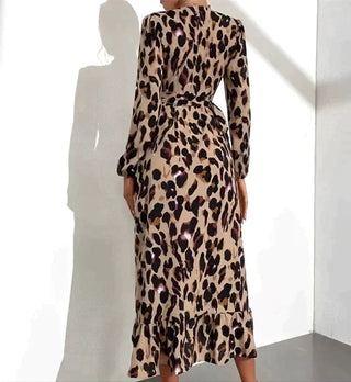 Leopard Slå-om Midikjole