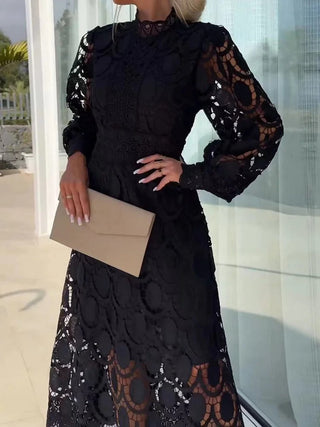 Midi Blondekjole Med Høj Hals