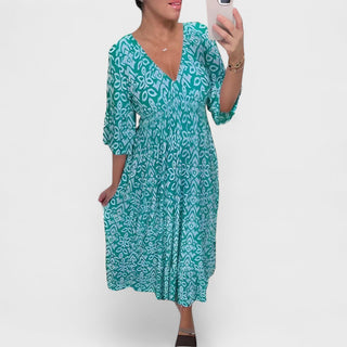 Mønstret v-hals midi kjole