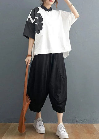 Oversized Grafisk Top og Løse Bukser Sæt