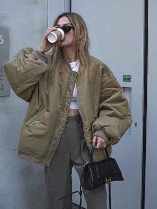 Oversize bomberjakke med lynlås