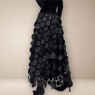 Maxinederdel med Cirkeldetaljer | Høj Talje | Gotisk Mesh-Effekt
