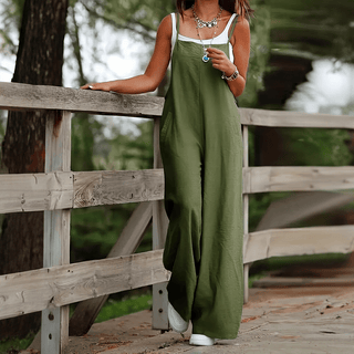 Linned Jumpsuit | Løs Pasform | Brede Ben med Lommer
