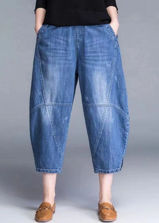 3/4 denim capribukser med sømdetaljer