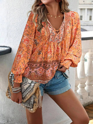Boho Bluse med Snørelukning