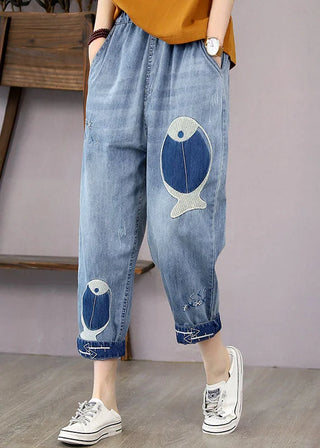 Afslappede Jeans med Fiskemotiver