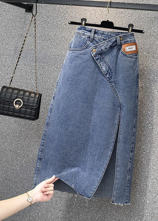 Asymmetrisk Denimnederdel med Slids