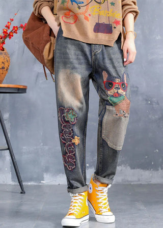 Patchwork Jeans med Broderi