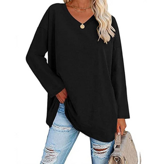 Oversized V-hals Bluse | Bomuld | Casual Komfort