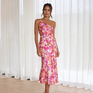 Asymmetrisk Midikjole | Blomsterprint | Elegant og Feminint