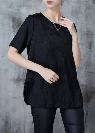 Elegant Sort Top med Blomsterbroderi