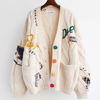 Broderet Farveknap Cardigan