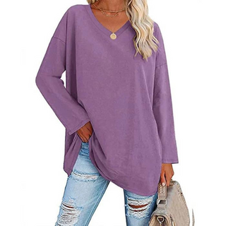 Oversized V-hals Bluse | Bomuld | Casual Komfort