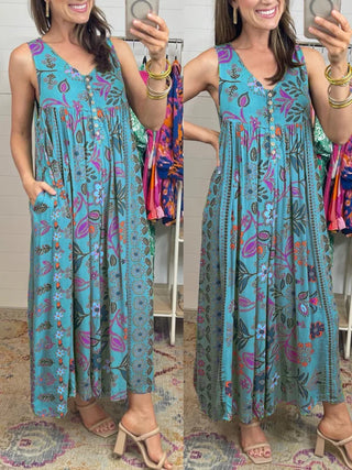 Boho blomster jumpsuit i løs pasform