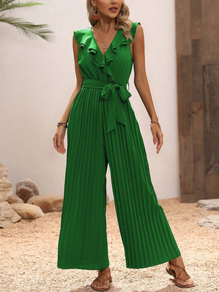 Plisseret jumpsuit med flæser