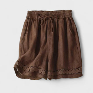 Hørshorts med blondekant