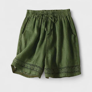 Hørshorts med blondekant