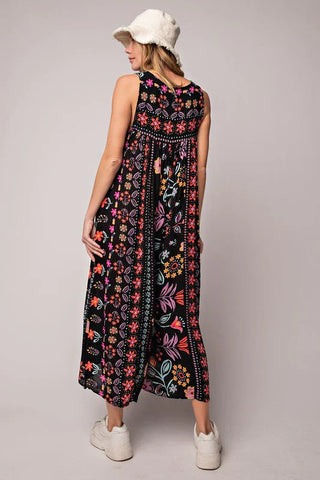 Boho blomster jumpsuit i løs pasform