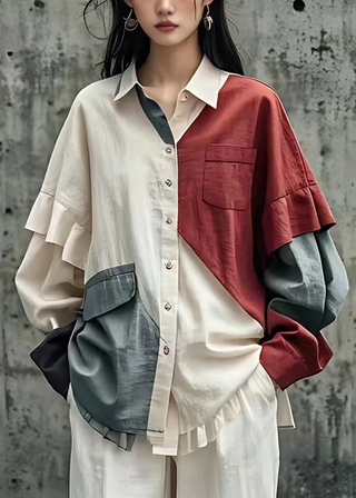 Farveblok skjorte med ruffle detaljer