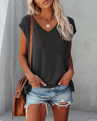 Løstsiddende V-Neck T-shirt i Jerseystof