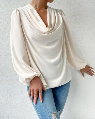 Draperet Bluse med Lange Ærmer