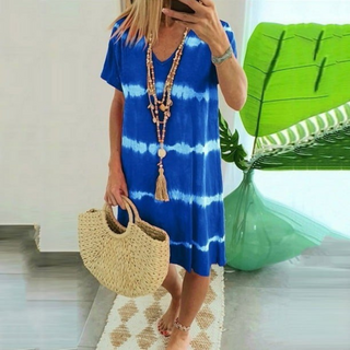 Tie-Dye Sommerkjole med V-Hals