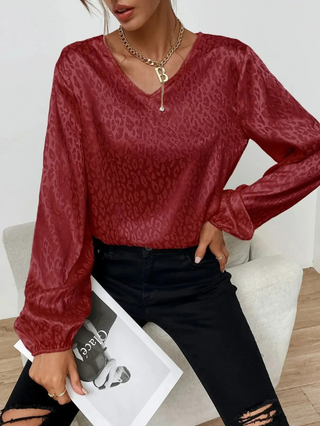 Satinbluse med Leopardstruktur