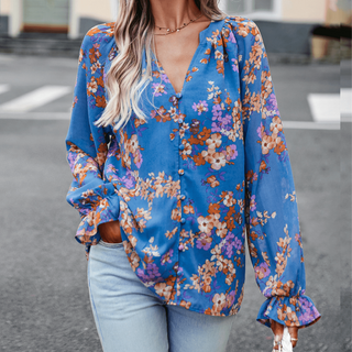 Blomstret Bluse med Flæser